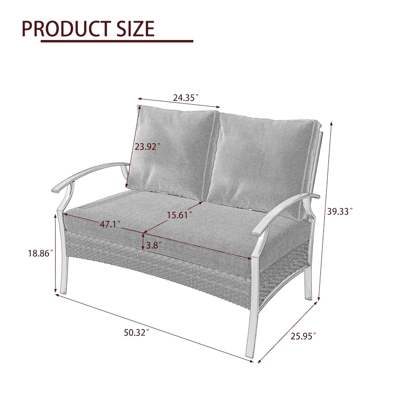 Outdoor Patio 50" W Loveseat/ 73" W Sofa with Cushions