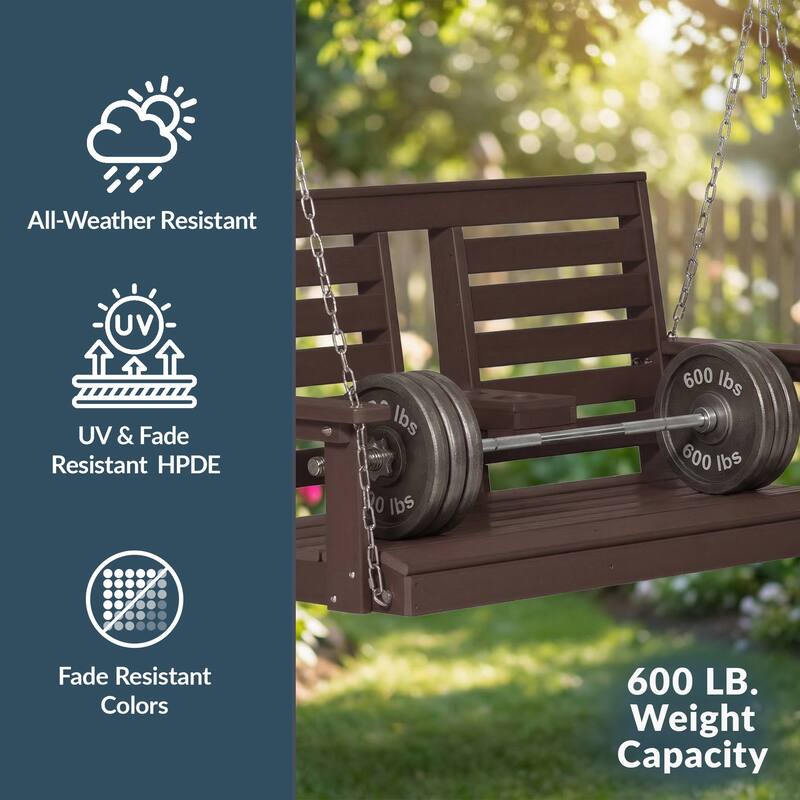 Nashville Poly 54 Inch Porch Swing with Folding Cup Holder