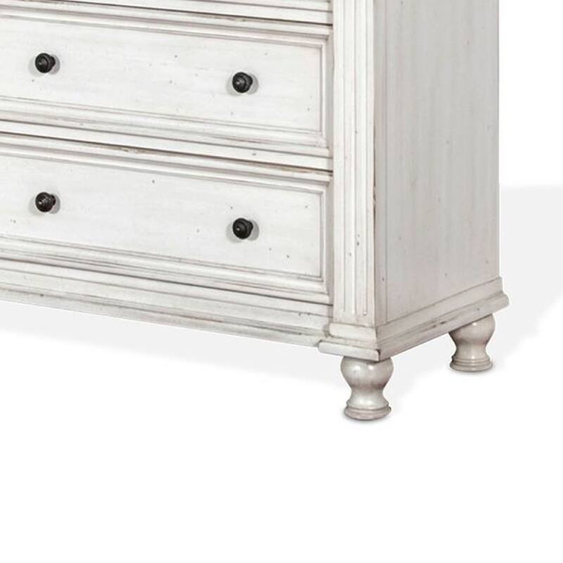 Orso Tall Dresser Chest, 5 Drawers, Panel Detailed White Mahogany Wood