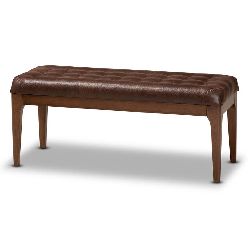 Walsh Mid-Century Modern Leather-Effect Polyester Upholstered Wood Dining Bench - Dark Brown