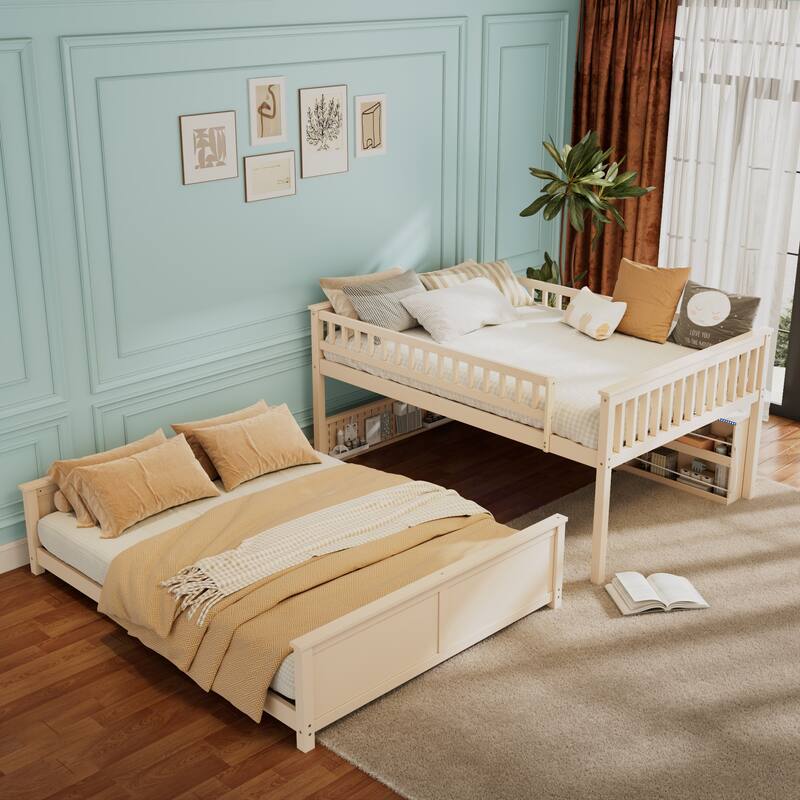 Full XL over Queen Bunk Bed with Integrated Shelving, Color-Changing Lights and Pegboard