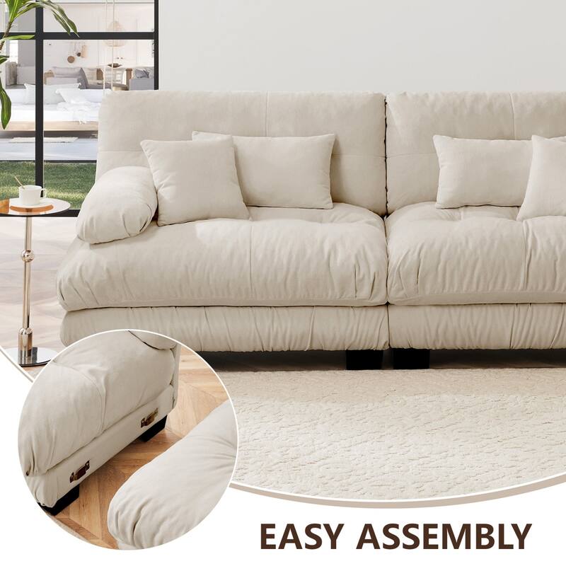 4-Seater Chenille Exquisite Cloud Modular Sectional Sofa with 2 Movable Ottomans