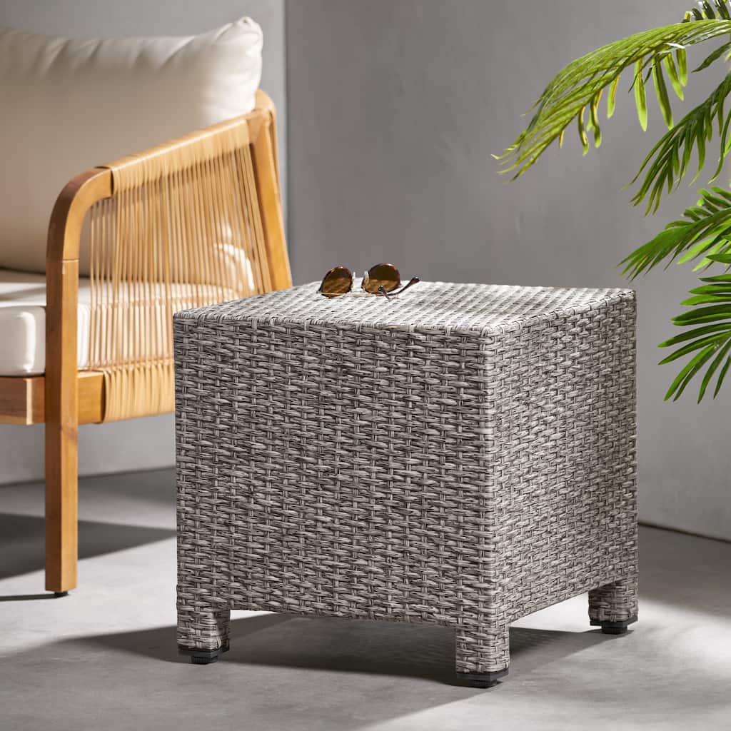 18" Modern Square Accent Table with Long-Lasting Woven Finish for Living Room