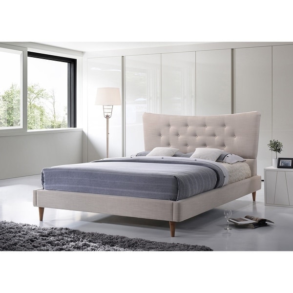 Baxton Studio Hermia Mid century Modern Beige Linen Platform Bed