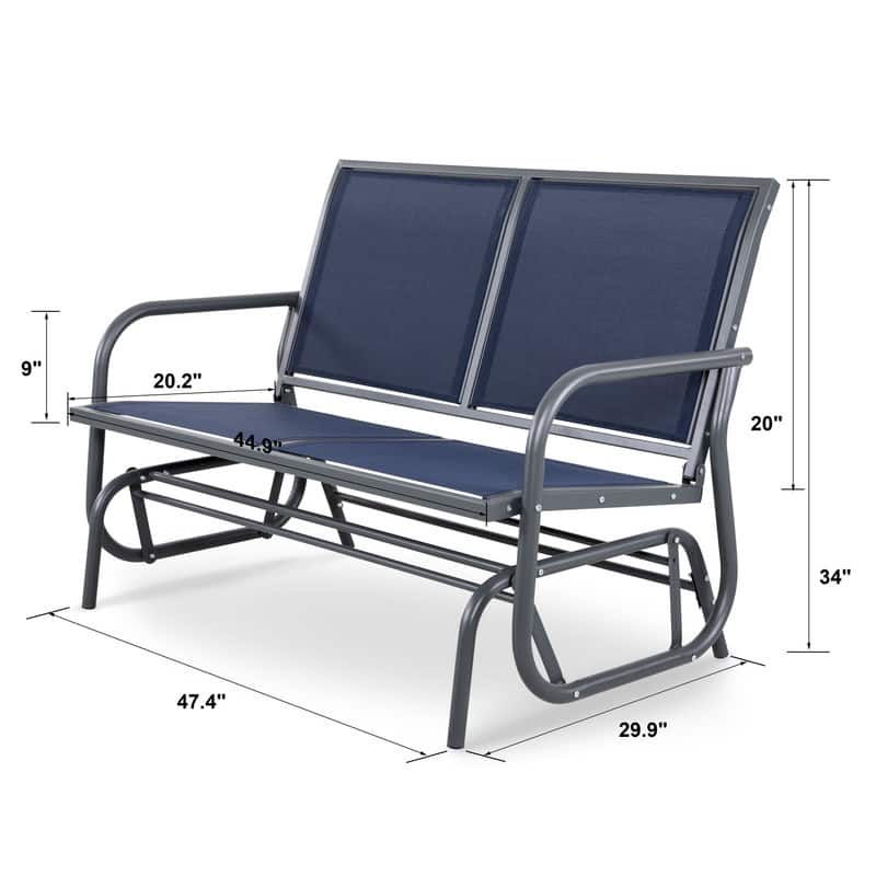 Outdoor Love-Seat Rocking Bench, Patio Glider, Textilene Fabric