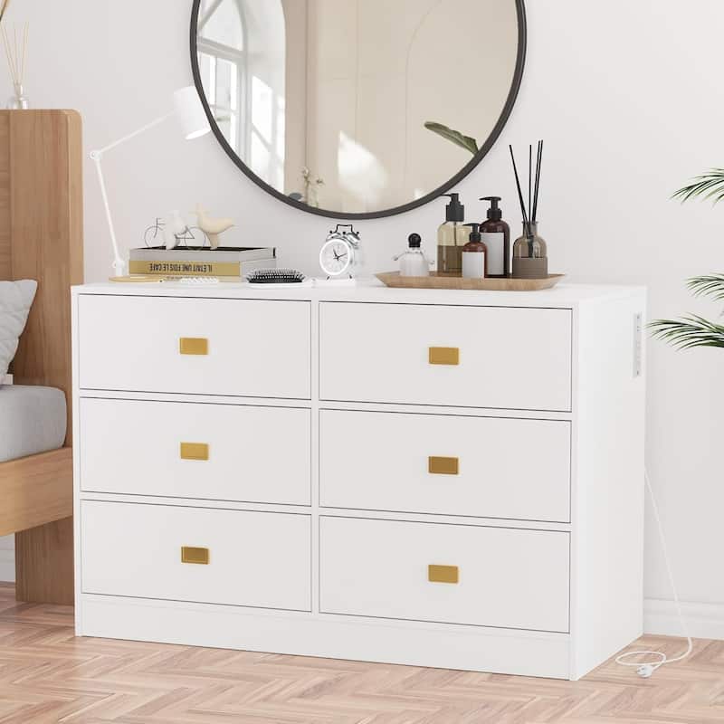 Dresser for Bedroom with 6 Drawers, Wide Chest of Drawers with Changing Table Top