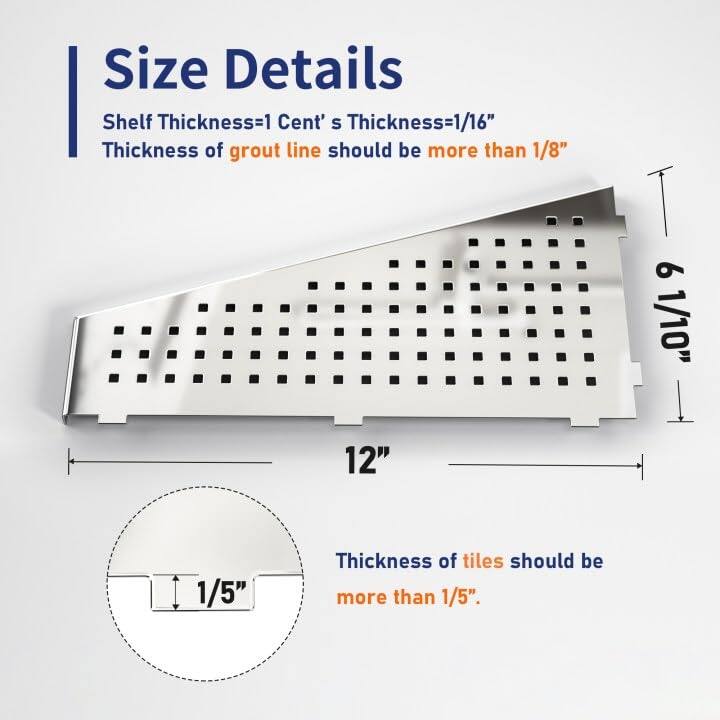 12 Inch Finish 304 Stainless Steel with Grid Design Bathroom Shelf Racks