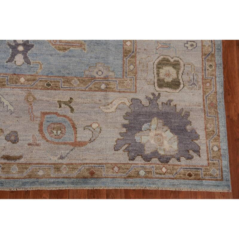 Hand Knotted Oriental 100% Wool Carpet Transitional All-Over Navy Blue & Blues Oushak Area Rug - 9' 11'' X 8' 0''