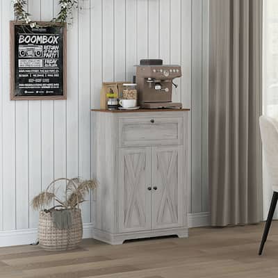HOMCOM Farmhouse Barn Door Accent Cabinet, Kitchen Sideboard Storage Cabinet with Double Doors, Drawer, and Adjustable Shelf