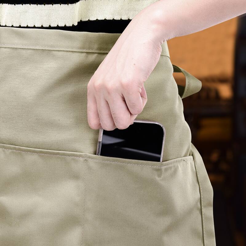 Waist Apron 12.6 x 23.1 Inch, Waitress Short Apron with Pockets - Khaki