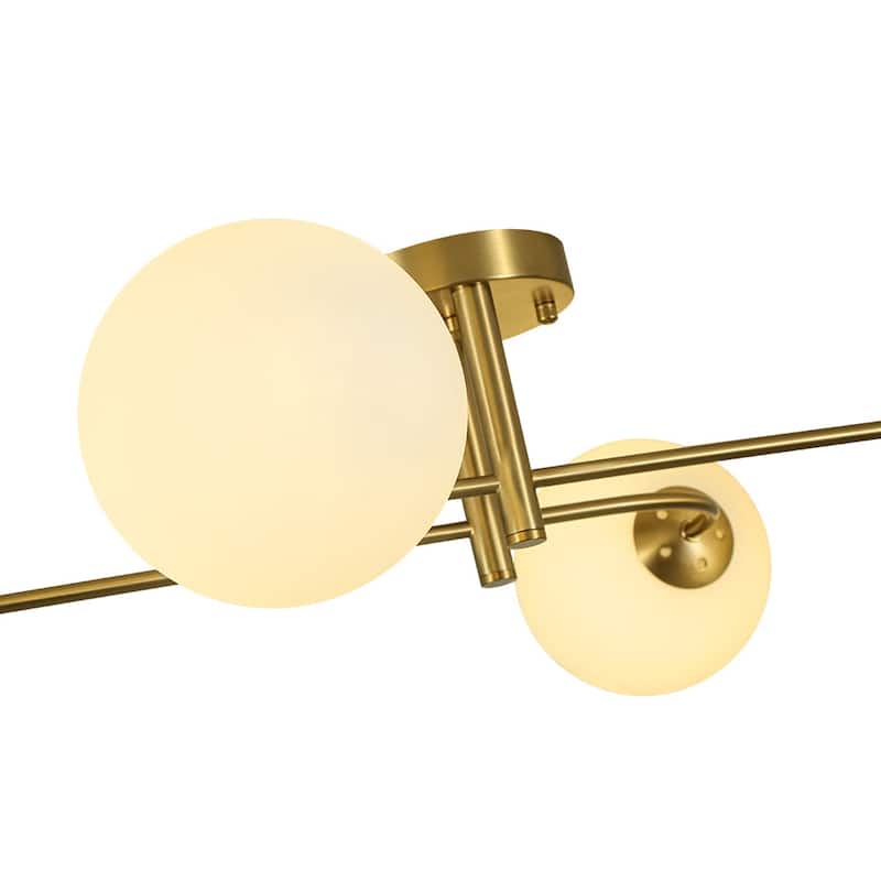 Mid-Century 4-Light Opal Glass Globe Sputnik Semi Flush Mount