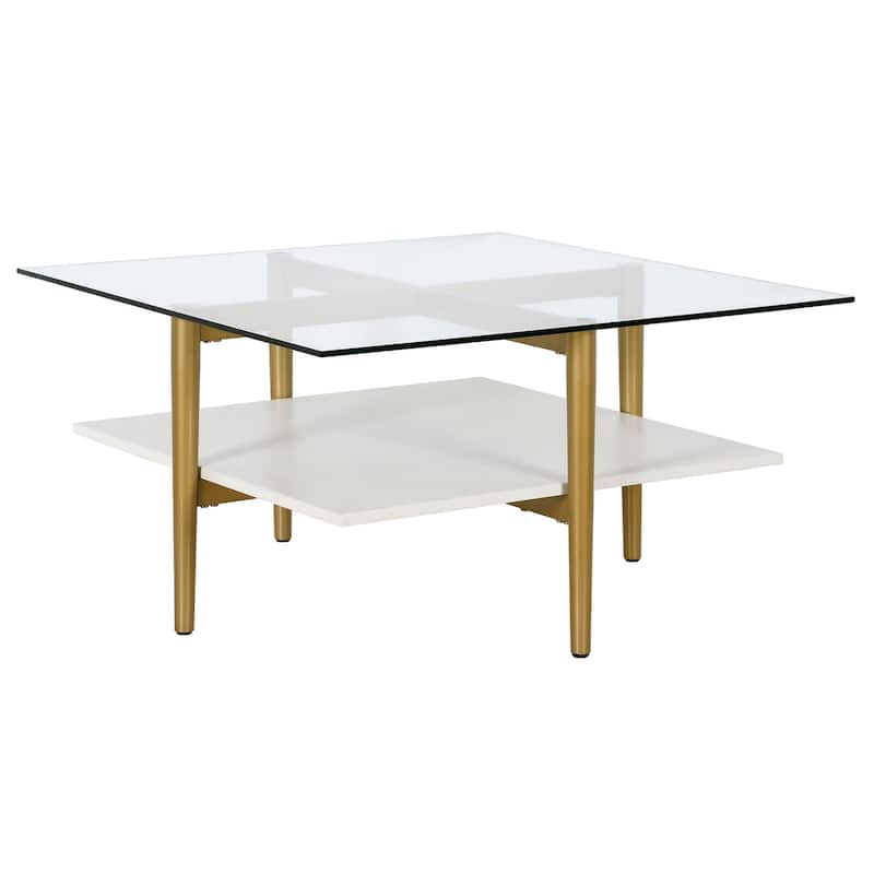Otto 32" Wide Square Coffee Table with White Lacquer Shelf