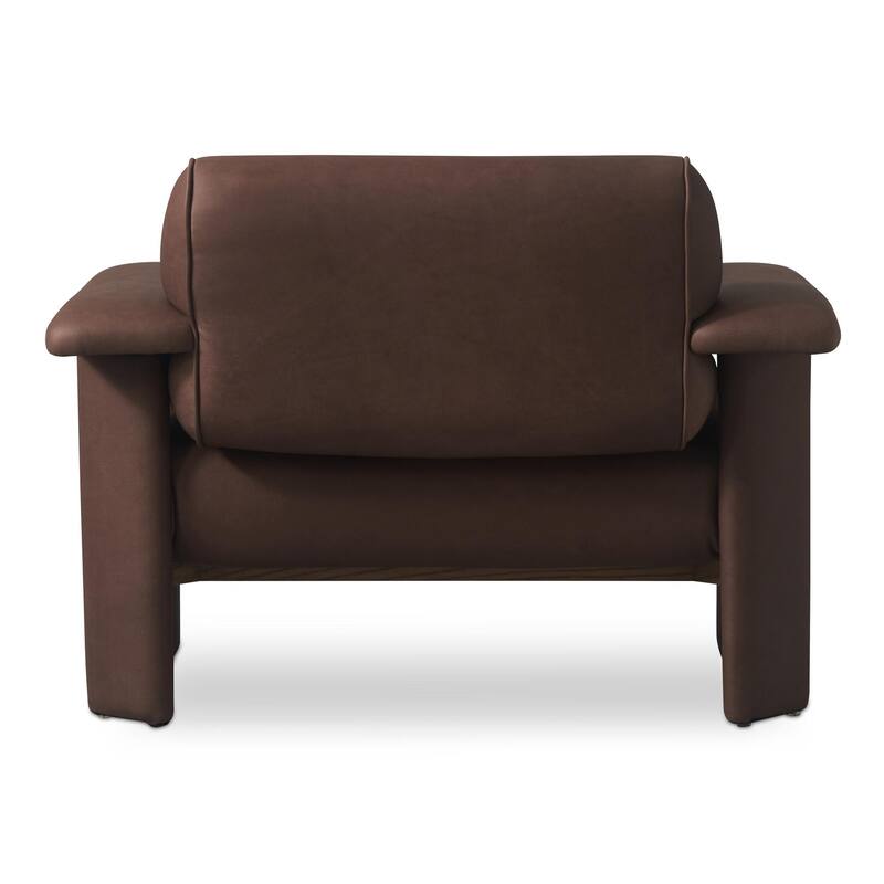 NADAAL STUDIOS Marcellus, Leather Lounge Chair With Piping Details - 40.2"W x32.5"D x29.9"H