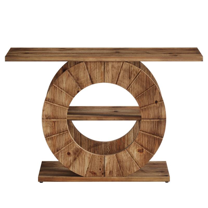 Solid Wood Console Table with Storage, Sofa Table with 3-Tier Shelves for Living Room, Hallway, Foyer