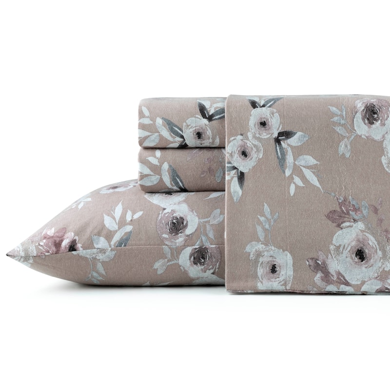 Pointehaven Printed Cotton 180 GSM Deep Pocket Oversized Brushed Flannel Sheet Set - Dusty Rose - Twin