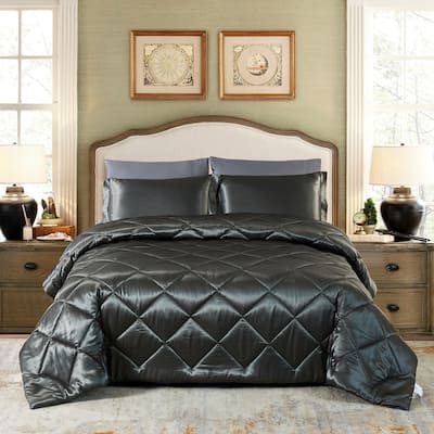 8 Piece Satin Silky Comforter Set Quilted Bedding Sets
