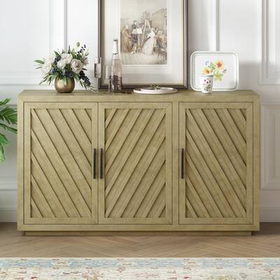 60" Retro Style Sideboard Adjustable Shelves With 3 Doors Buffet/Sideboard