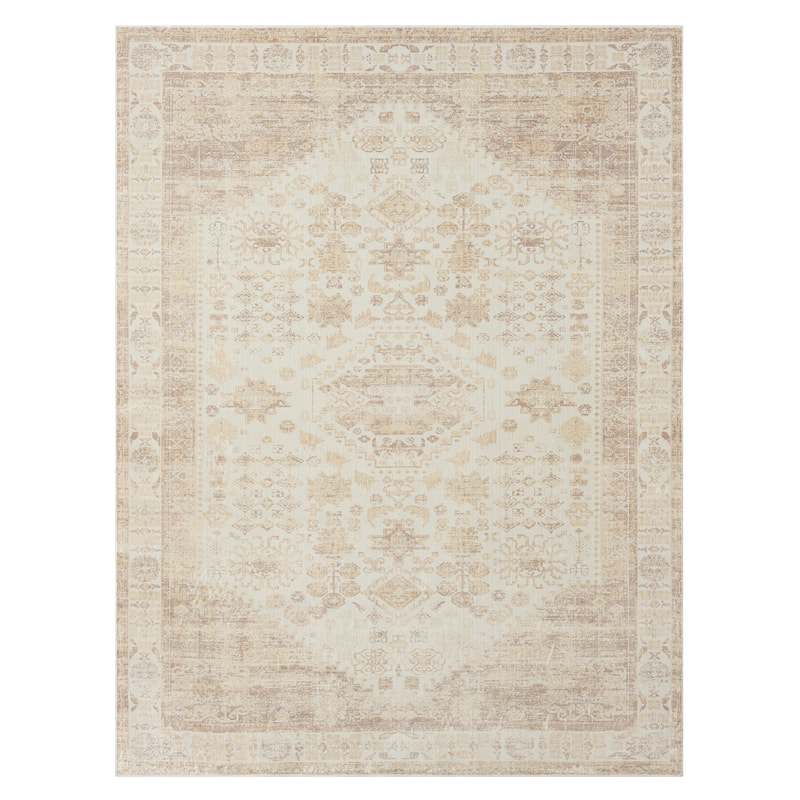 Sevita Beige Traditional Machine Washable Indoor Area Rug - 2' x 5'