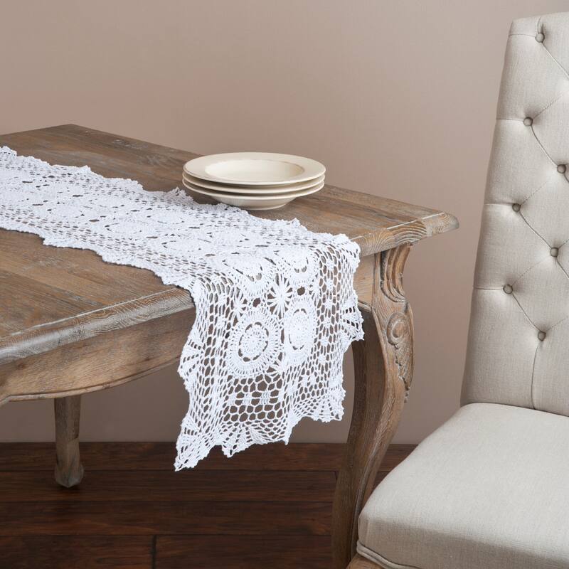 Handmade Crochet Lace Table Linens - 16"x36" Oblong runner - White
