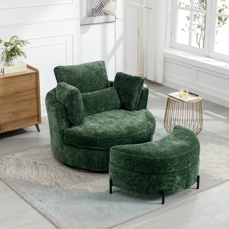 42.2"W Swivel Accent Barrel Chair with Half Crescent Moon Storage Bench