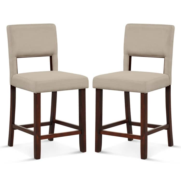 2 Piece Bar Chair Set with Hollowed Back and Rubber Wood Legs - 19" x 20.5" x 39" (L x W x H) - Beige