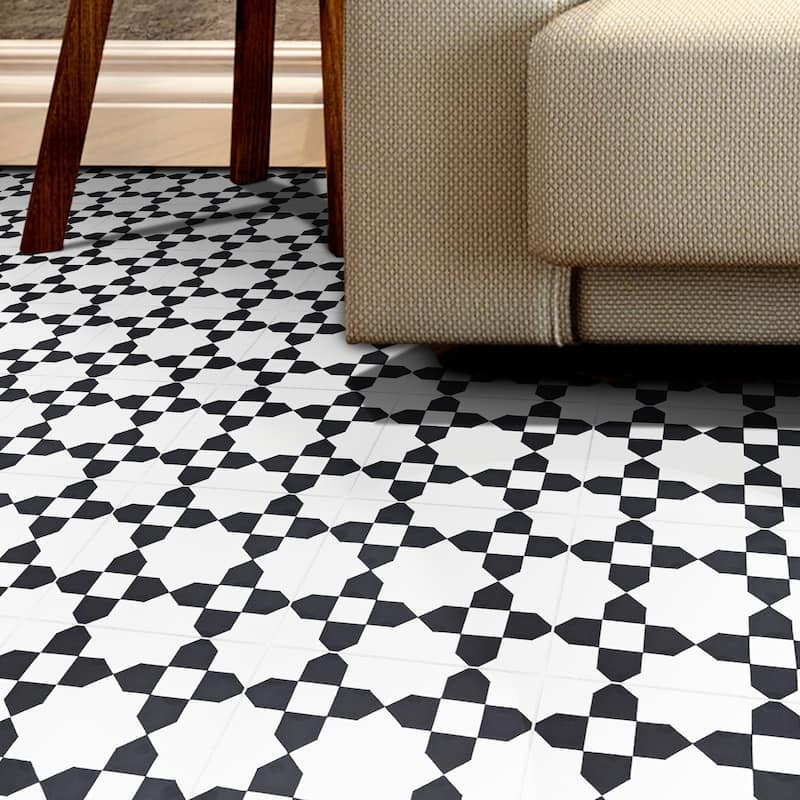 Handmade Martil in White and Black Tile, Pack of 12 (Morocco)