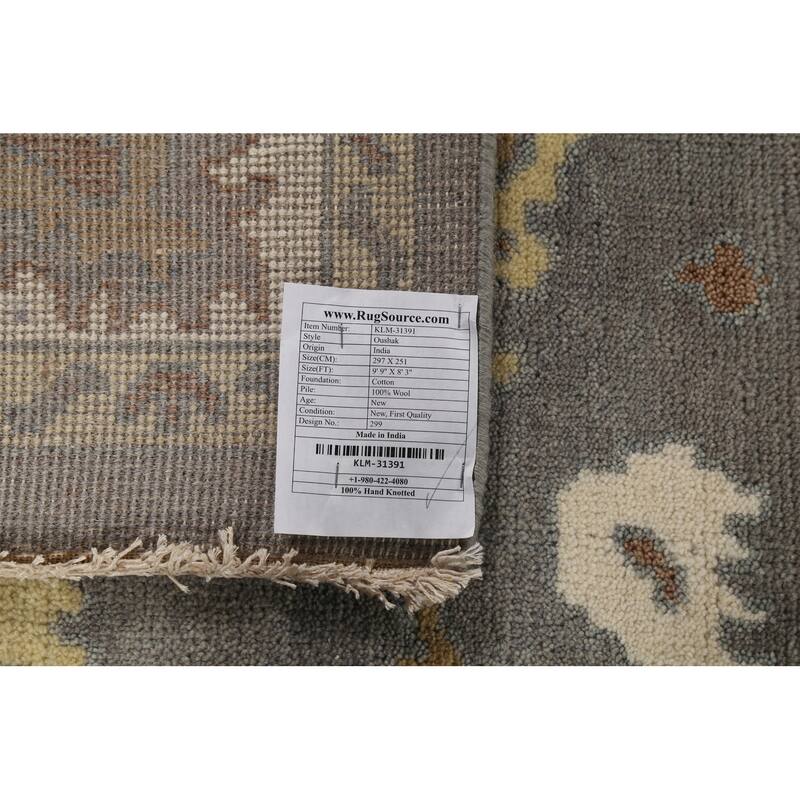 Gray Floral Oushak Indian Area Rug Handmade Wool Carpet - 8'3"x 9'9"