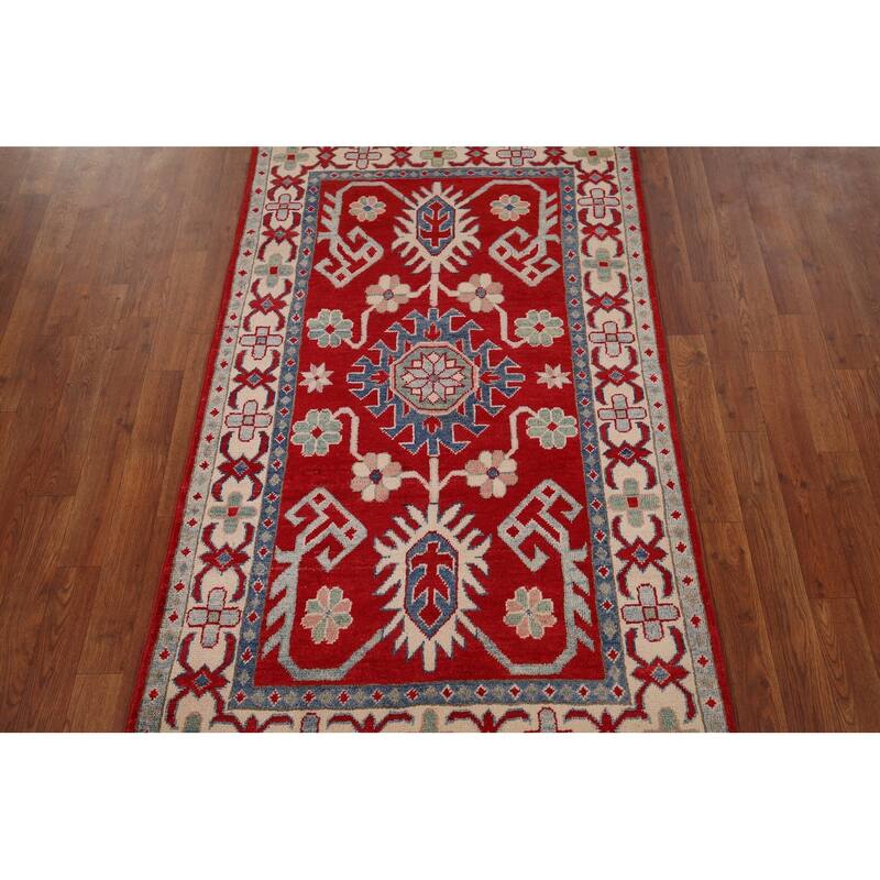 Red Kazak Oriental Foyer Rug Handmade Wool Carpet - 3'3" x 5'5"