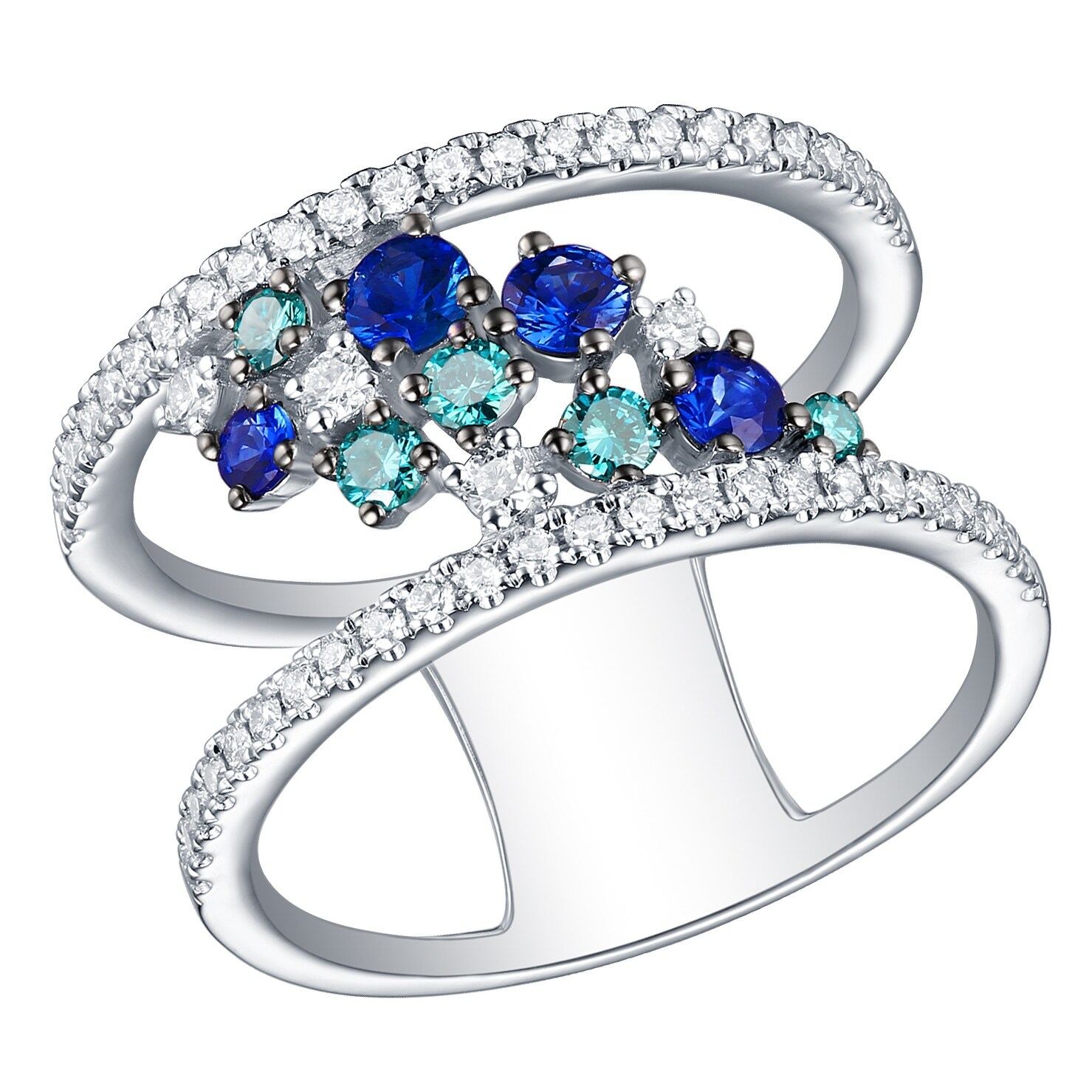 Prism Jewel Round Brilliant Cut Blue Color Diamond Cluster Ring Prism Jewel Round Brilliant Cut Blue Color Diamond Cluster Ring