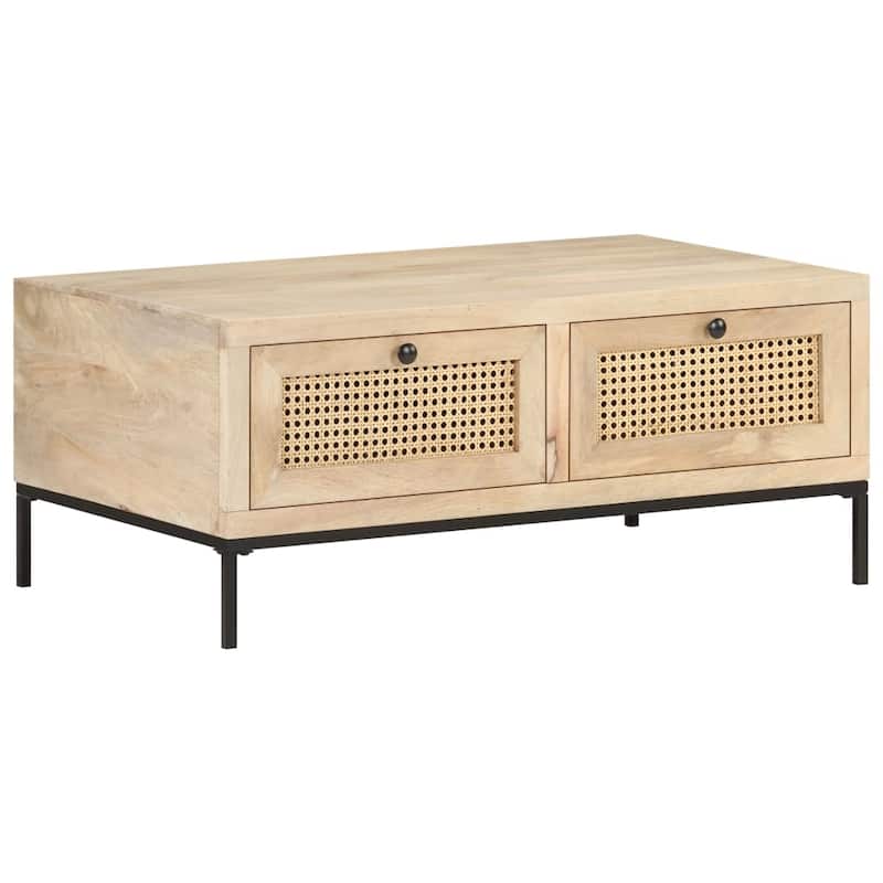 vidaXL Coffee Table 35.4"x19.7"x14.6" Solid Mango Wood and Natural Cane - 35.4" x 19.7" x 14.6"