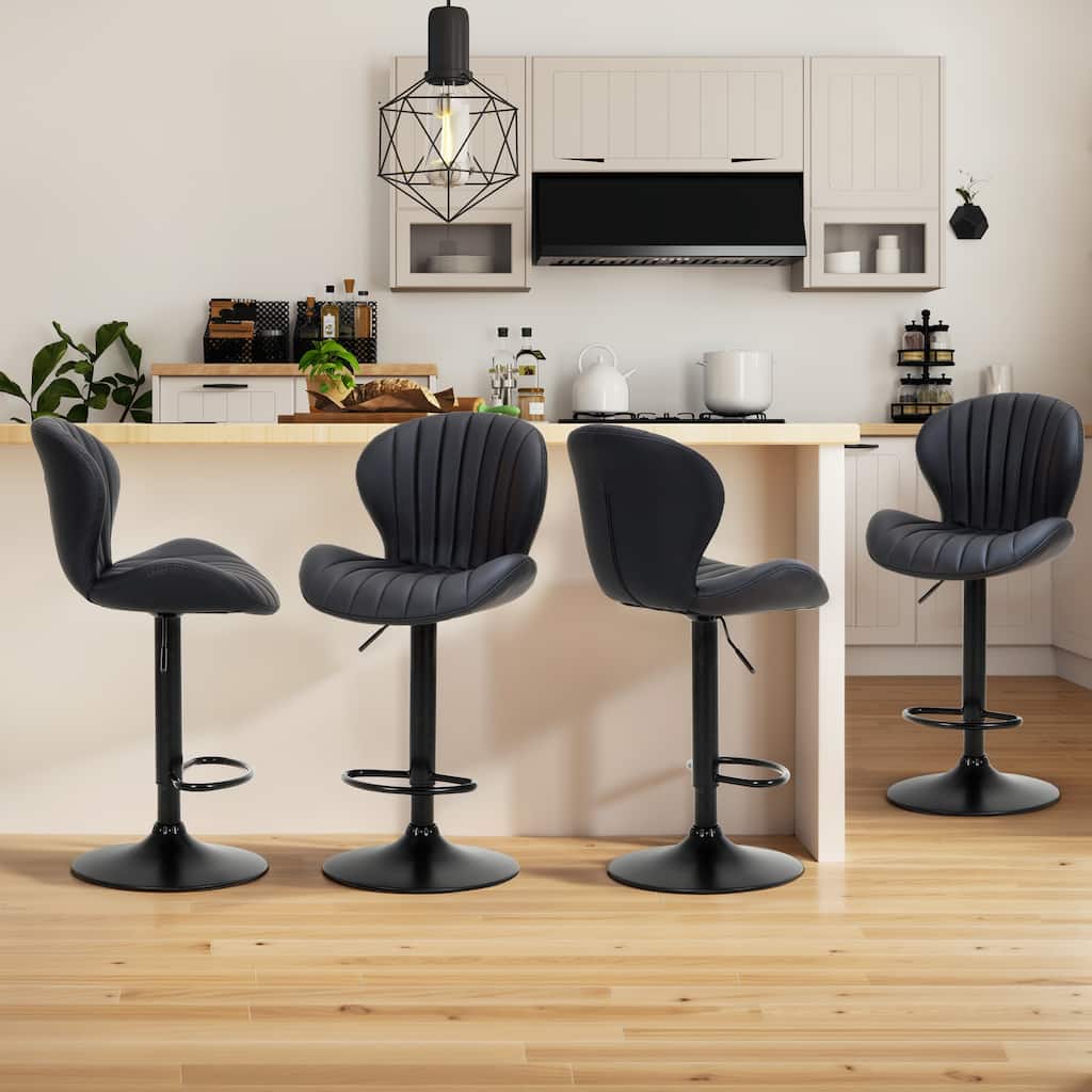 Adjustable Swivel Bar Stools PU Leather High Back Counter Height Stools