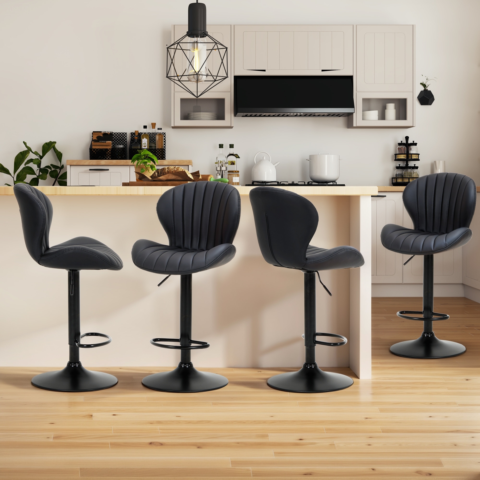 Adjustable Swivel Bar Stools PU Leather High Back Counter Height Stools