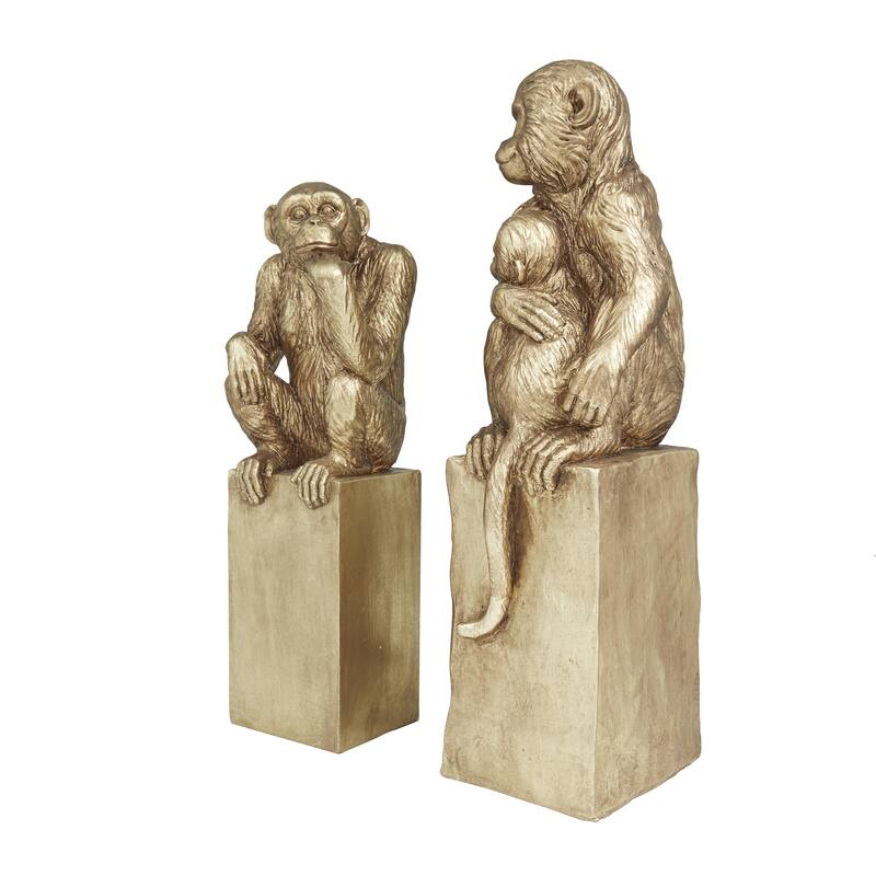 Resin Monkey Decorative Sculpture - Set of 2 Gold - Roche River Decor