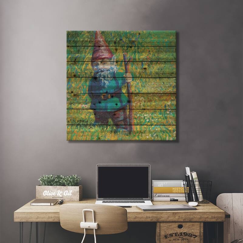 Garden Gnome Print On Wood by Iris Scott - Multi-Color