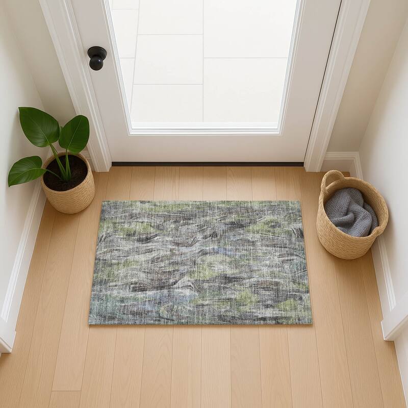 Machine Washable Indoor/ Outdoor Brushstrokes Modern Chantille Rug