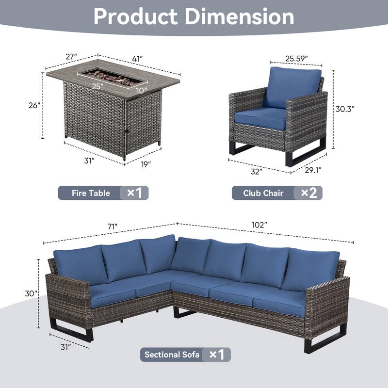 Gymojoy L-Shaped Outdoor Corner Sectional Sofa 6-seats Couch Conversation Set