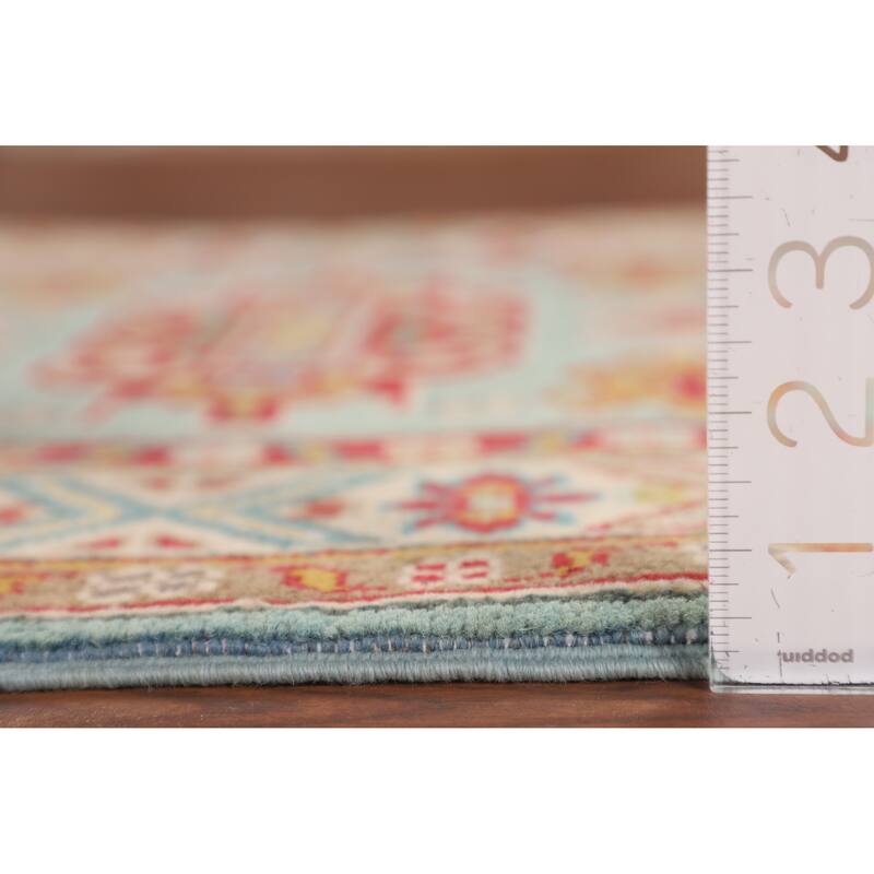 Turquoise Blue Kazak Oriental Accent Rug Hand-Knotted Wool Carpet - 2'9" x 3'11"