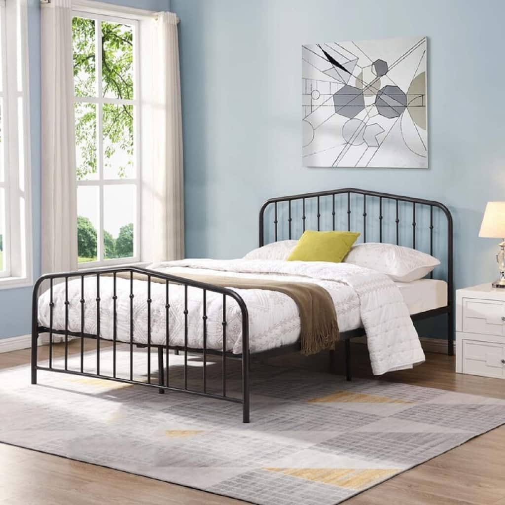 Vintage Victorian-Style Metal Platform Bed Frame, Black