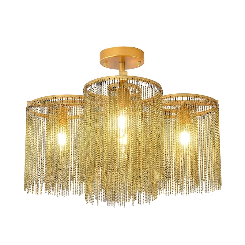 5-Light Glam Gold Fringe Semi Flush Mount Light - Brushed Gold