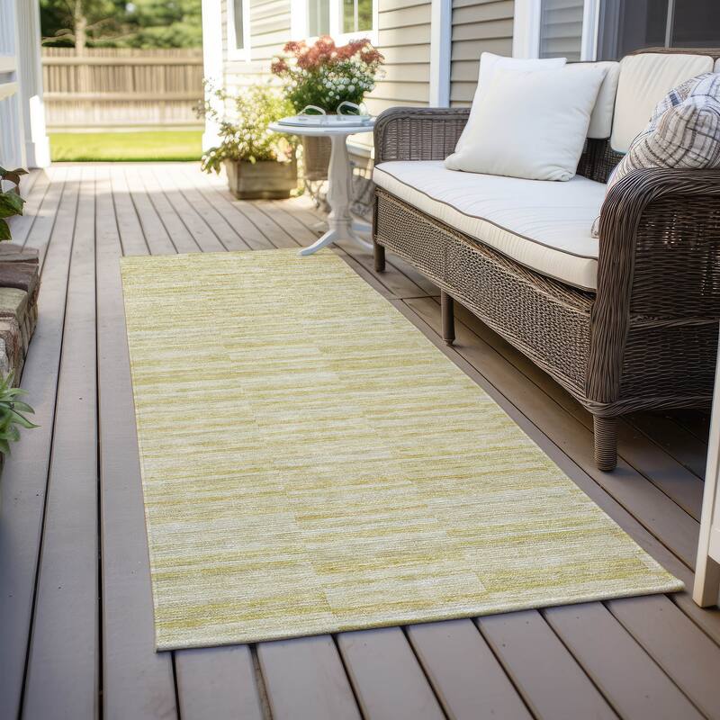 Machine Washable Indoor/ Outdoor Chantille Contemporary Blocks Rug - Wheat - 2'3" x 7'6"
