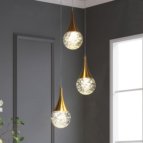 slide 2 of 14, Modern 3-Light LED Chandelier Gold Cluster Island Lights for Kitchen Island - Dia. 9.8" x H 7.7"
