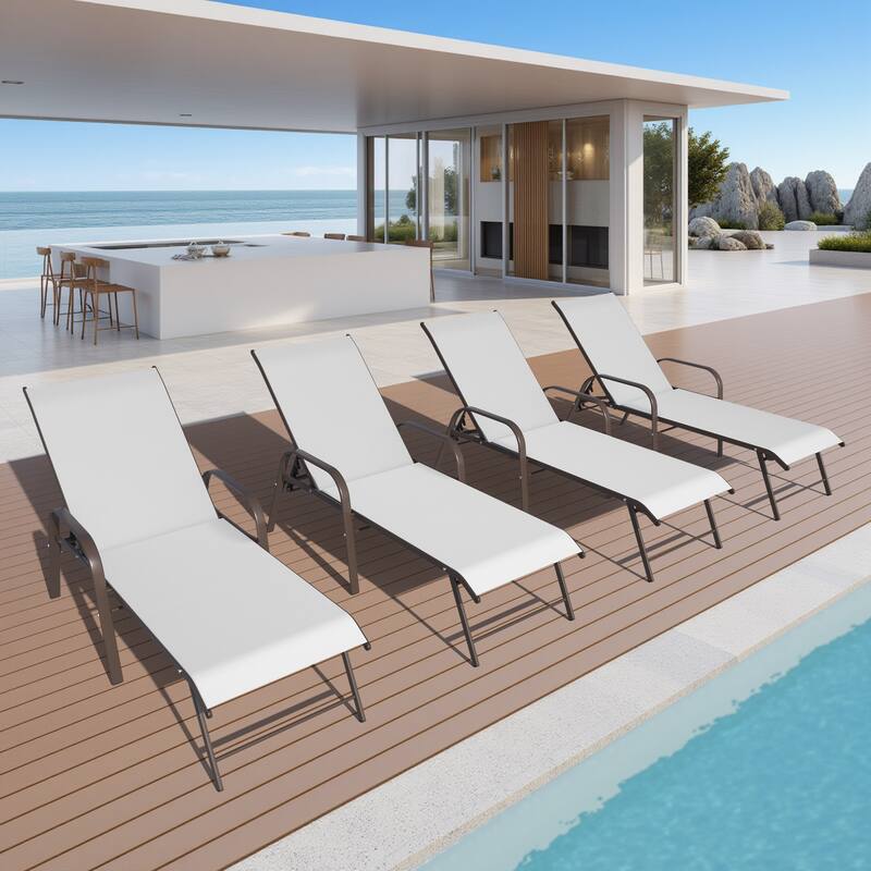Crestlive Products Outdoor Patio Adjustable Chaise Lounge Chairs Set - Light Grey - 4PC