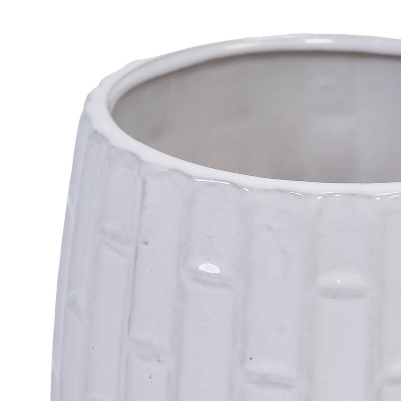 Anmytek Handmade Ceramic Planter Set of 2 White Glazed