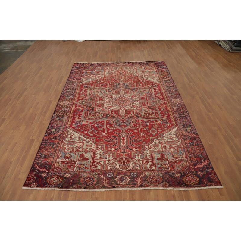 Hand Knotted Oriental 100% Wool Carpet Traditional Medallion Red Heriz Area Rug - 11' 3'' X 7' 7''