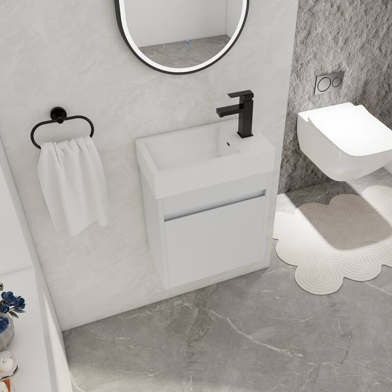GDFStudio - Ellis Modern 18" Floating Wall-Mounted Bathroom Vanity with White Resin Sink