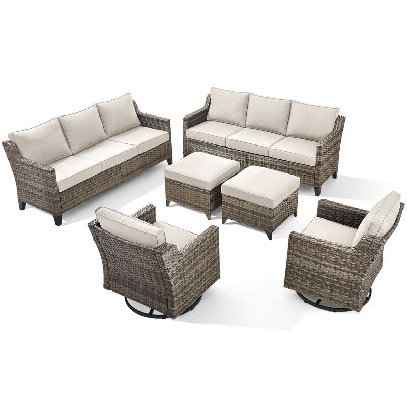 Pocassy Outdoor Patio Furniture Wicker Sofa Swivel Chair Set