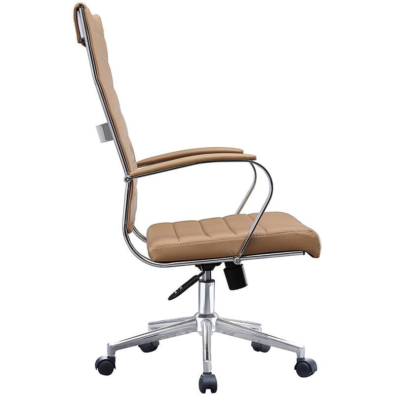 Modern Tan High Back Office Chair Ribbed PU Leather Swivel Tilt Conference Room Computer Desk Cushion Seat Boss