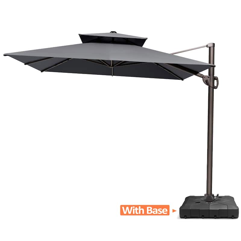 Pellebant 9 FT x 11.5 FT Outdoor Patio Dual Top Cantilever Offset Umbrella with Wheel Base