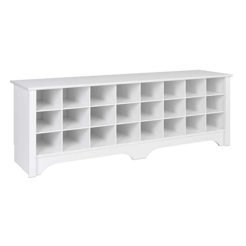 Prepac Hall Bench with Storage and Seating: 24-Shoe Cubby Bench, Ideal White Shoe Rack for Entryway