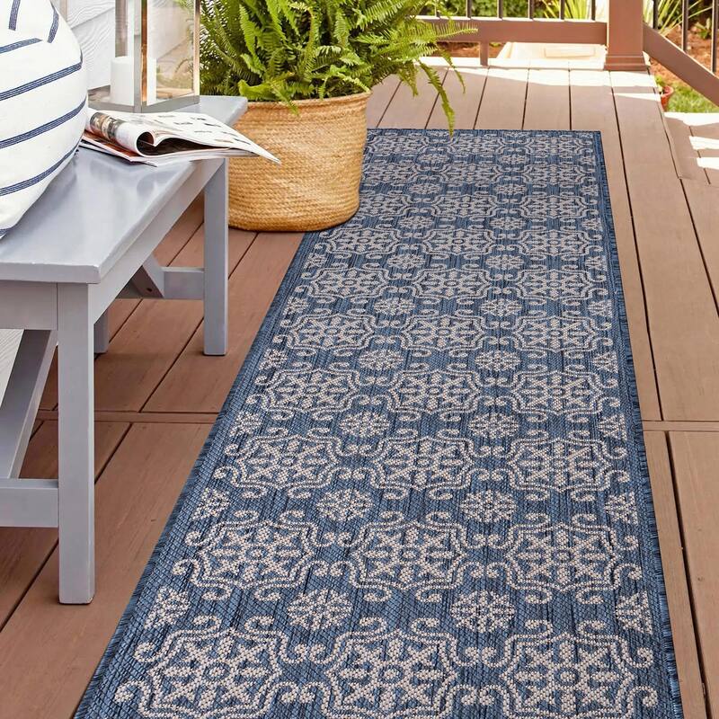 World Rug Gallery Transitional Geometric Textured Flat Weave Indoor/Outdoor Area Rug